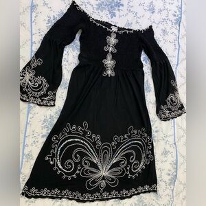 Y2K Elegant Black Embroidered Off-Shoulder Floral Dress